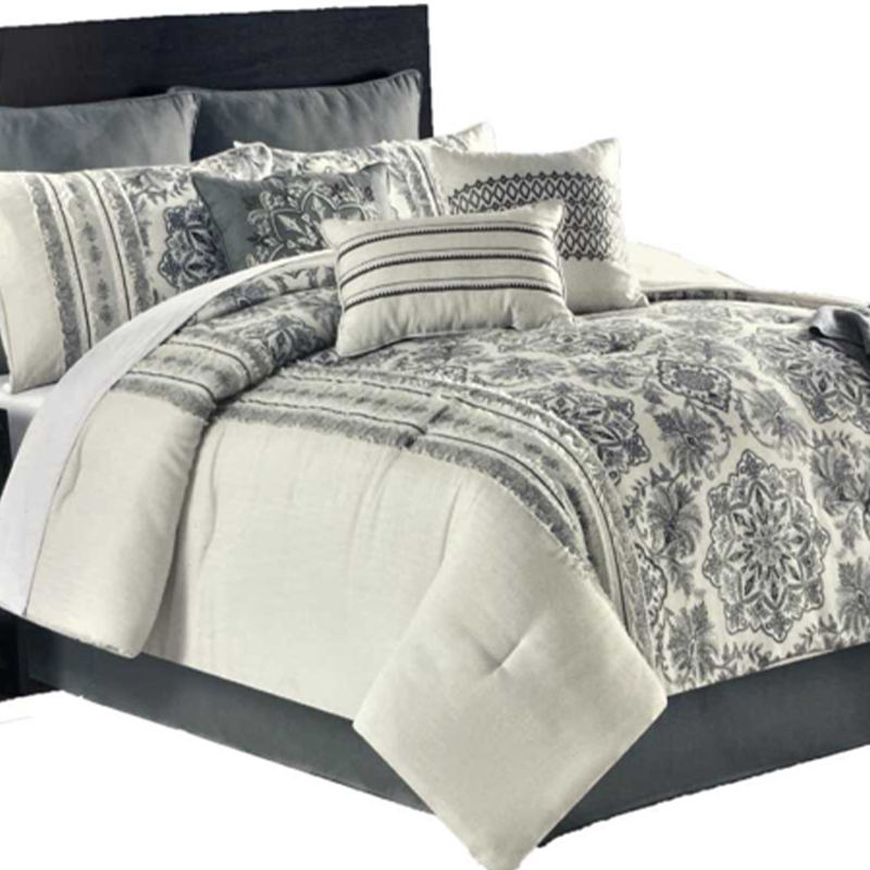 Naka-print na Faux Linen Comforter Set